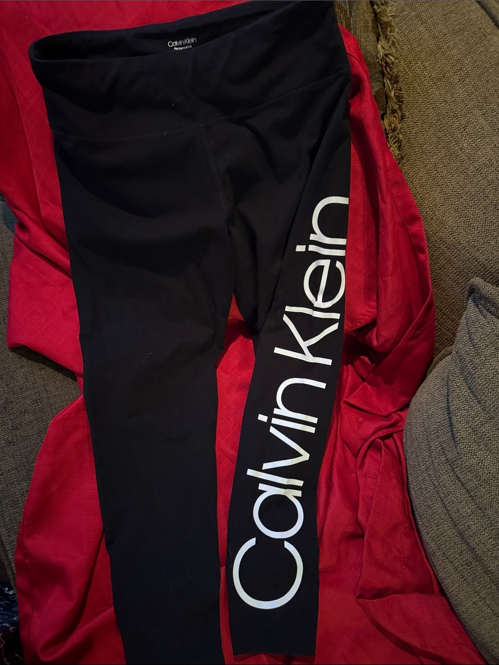 Calvin Klein Black Performance Leggings with Large White Side Logo- XL